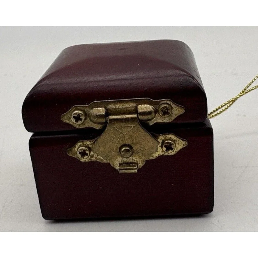 Vintage Cherry Wood Ring  Box Hinge Snap Closure Velvet Lined ornament